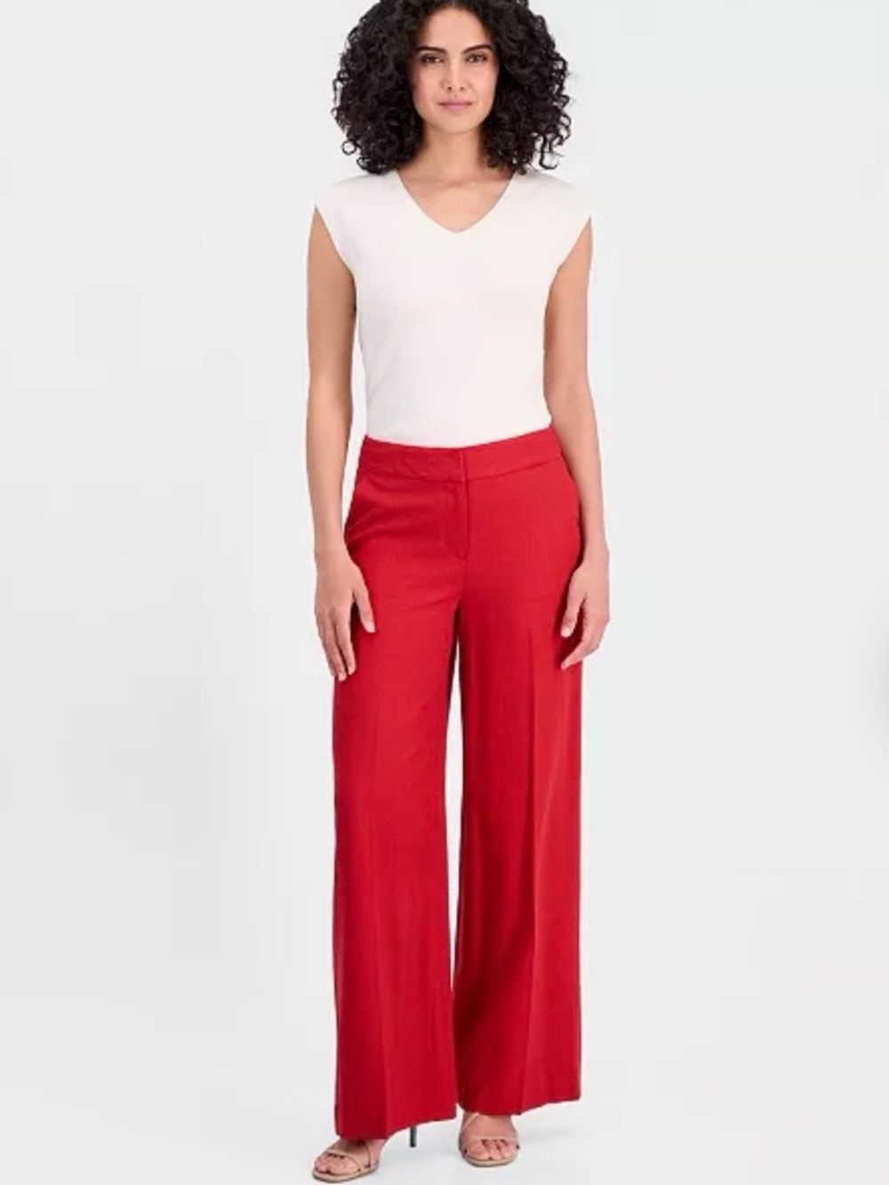 Tahari Red Wide-Leg High-Rise Trousers